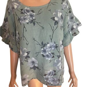 Elena Baldi Floral linen Blouse with Ruffle Sleeves Italy M